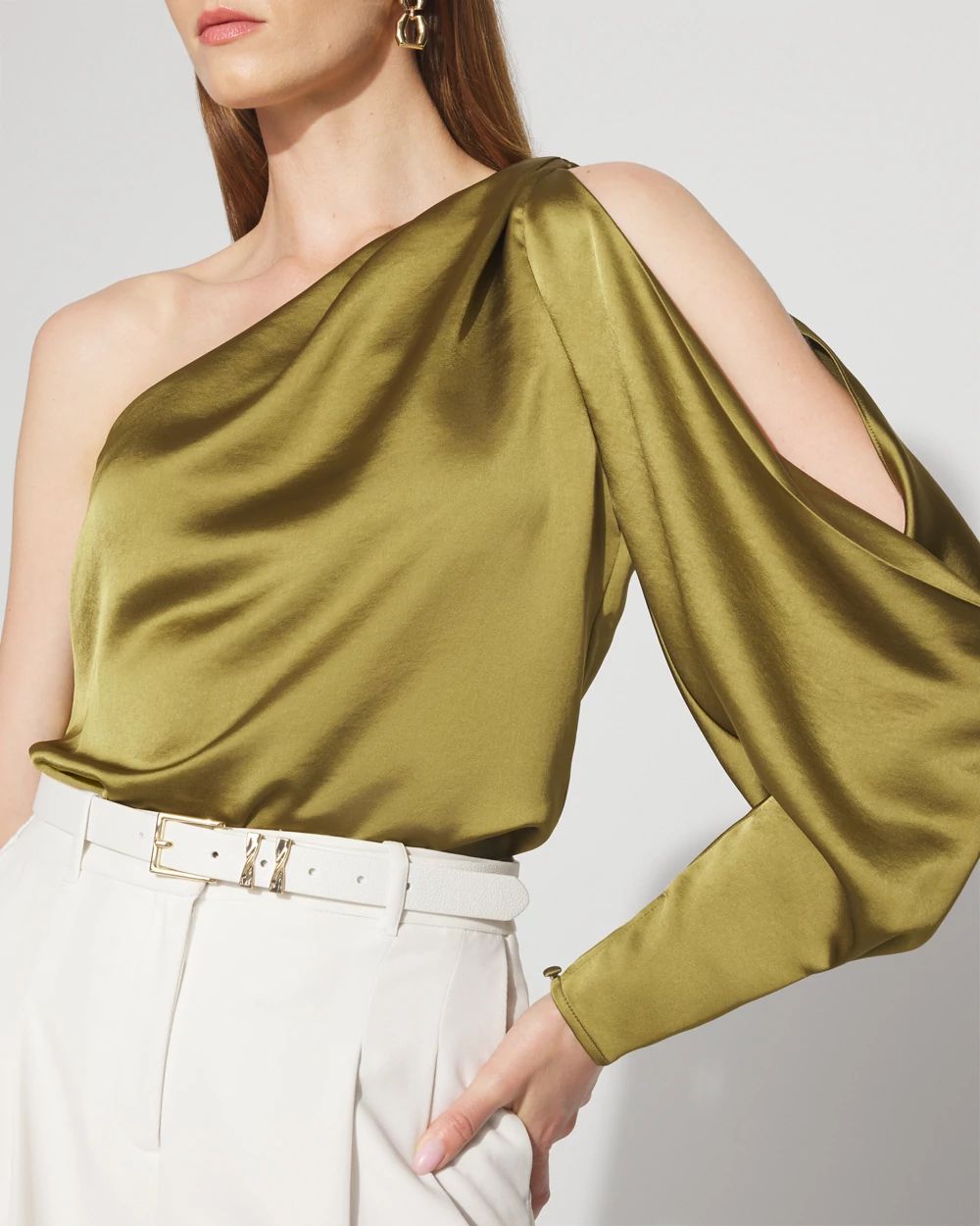 One-Shoulder Satin Blouse | White House Black Market